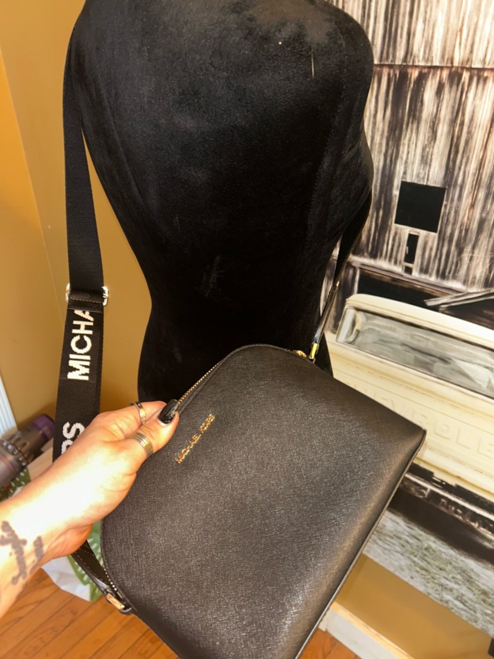 Michael Kors Black Dome Crossbody with Logo Webbing Strap - Picture 11 of 15